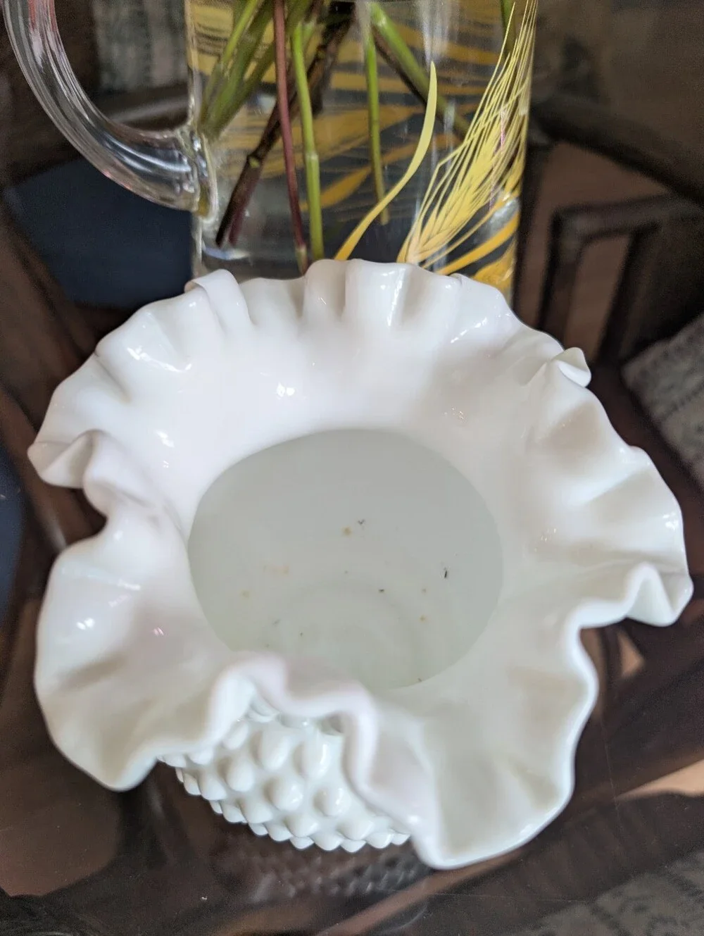 Vintage White Hobnail Milk Glass Vase.